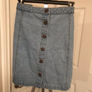 Button front denim skirt